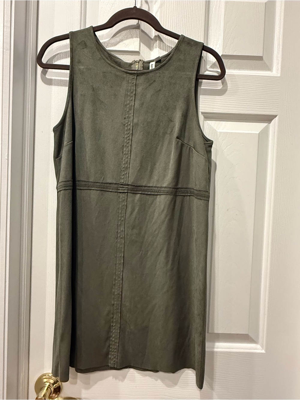 Sleeveless Olive Green faux suede Shift Dress